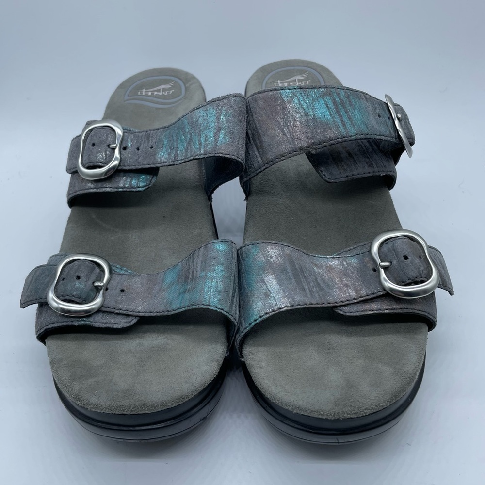 Dansko Sophie Two Strap Slip On Sandal Iridescent Blue Gray Sz 9.5-10 EU 40 - Picture 3 of 10